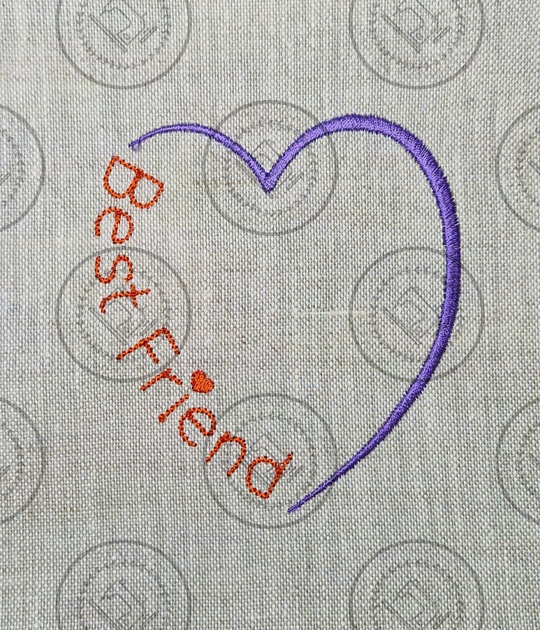 BEST FRIEND HEART Machine Embroidery Design - BFH824 4 x 4