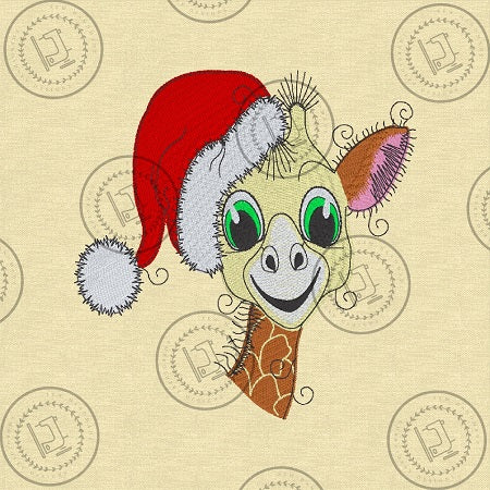 RAGGY GIRAFFE WITH CHRISTMAS HAT Machine Embroidery Design