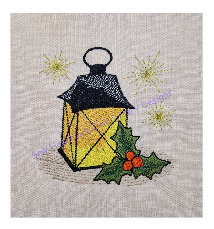 CHRISTMAS HOLLY LANTERN Machine Embroidery Design