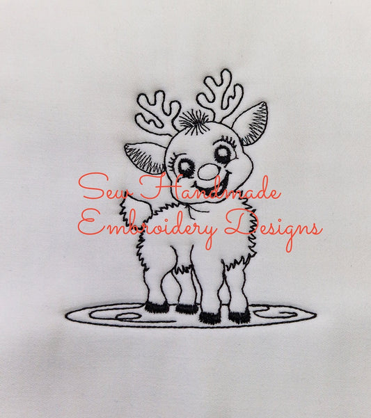 CHRISTMAS SKETCH REINDEER Machine Embroidery Design - CS02s 4 x 4