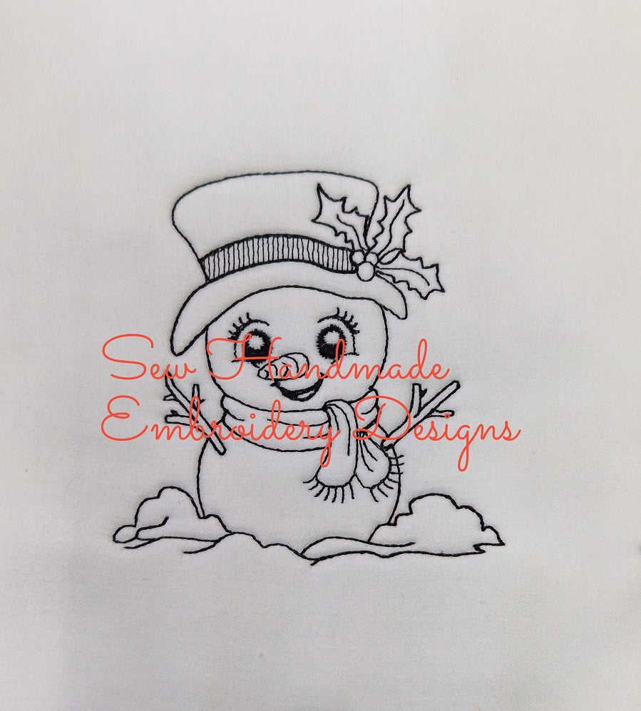 CHRISTMAS SKETCH SNOWMAN Machine Embroidery Design - CS03s 4 x 4