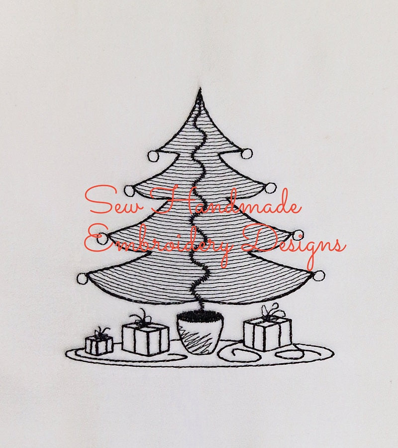 CHRISTMAS SKETCH TREE Machine Embroidery Design - CS04s 4 x 4