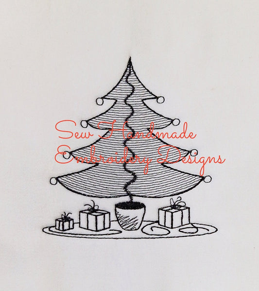 CHRISTMAS SKETCH TREE Machine Embroidery Design - CS04s 4 x 4