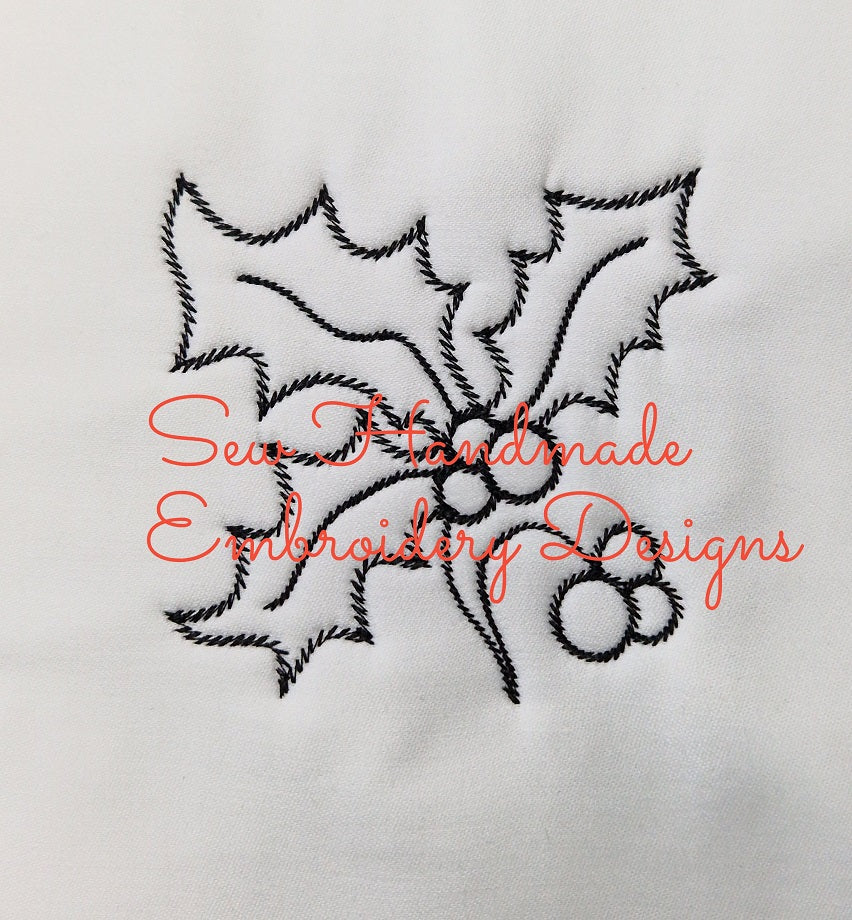 CHRISTMAS SKETCH HOLLY Machine Embroidery Design - CS05s 4 x 4