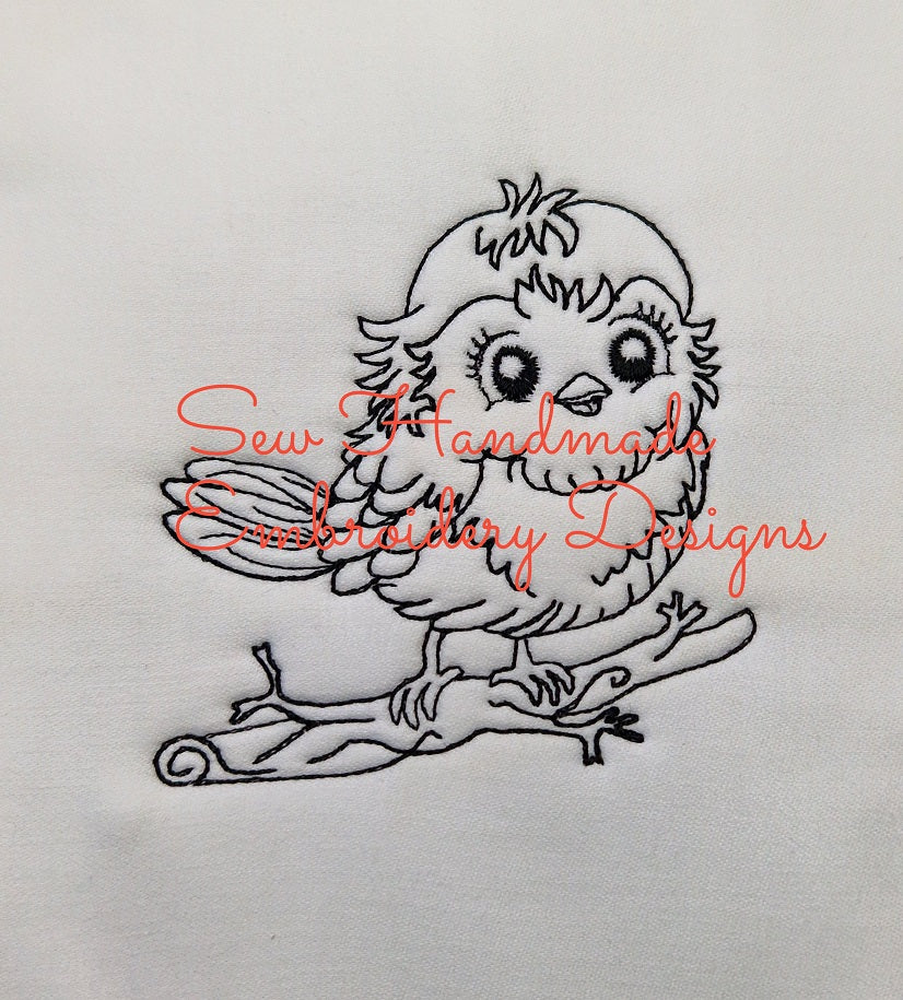 CHRISTMAS SKETCH ROBIN ON A BRANCH Machine Embroidery Design - CS06s 4 x 4