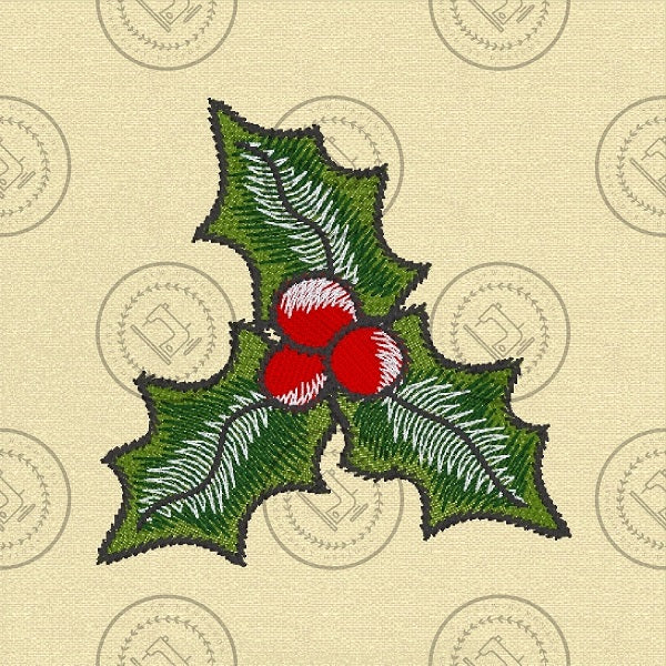 CHRISTMAS SPRIG OF HOLLY Machine Embroidery Design 4" x 4"