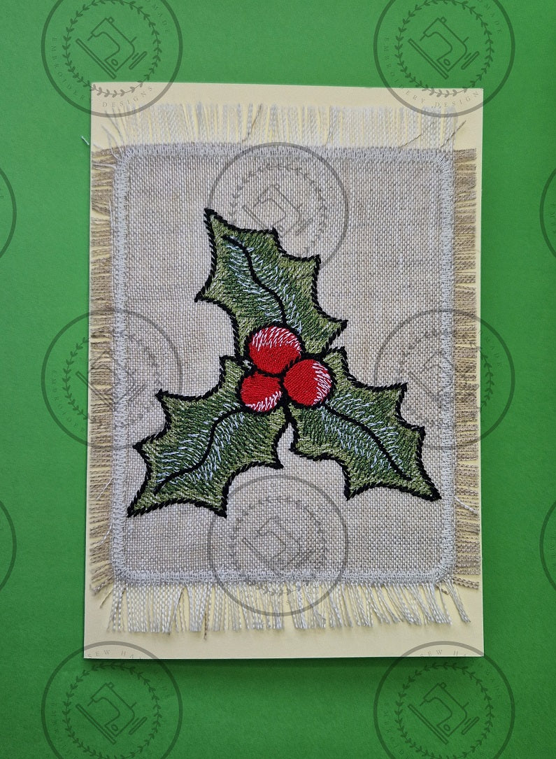 CHRISTMAS SPRIG OF HOLLY Machine Embroidery Design 4" x 4"