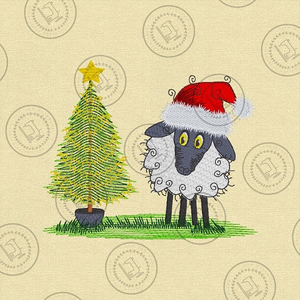 CHRISTMAS TREE RAGGY SHEEP Embroidery Design