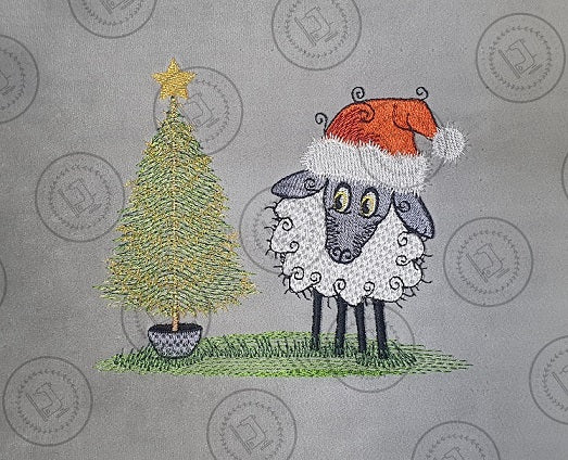 CHRISTMAS TREE RAGGY SHEEP Embroidery Design