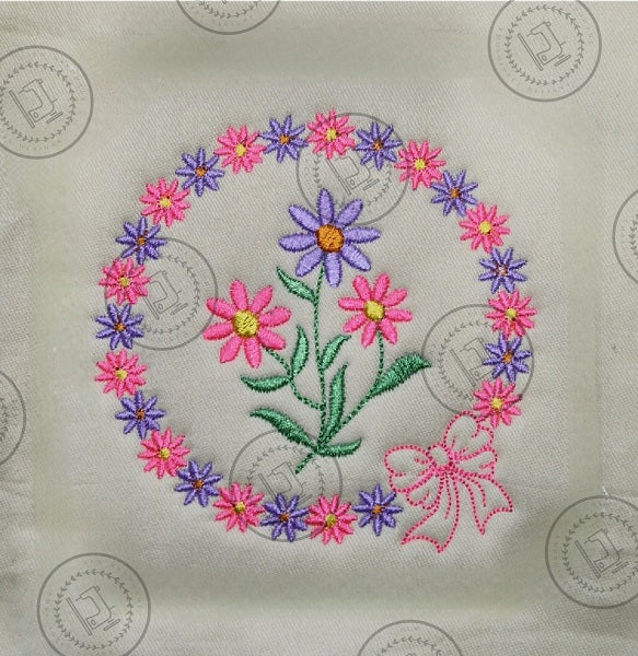 PRETTY LITTLE FLOWER BOW CIRCLE Machine Embroidery Design 4 x 4