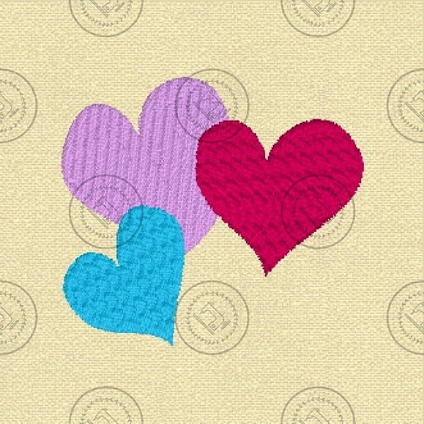 TRIPLE LOVE HEARTS Machine Embroidery Design 2.25 x 2.5