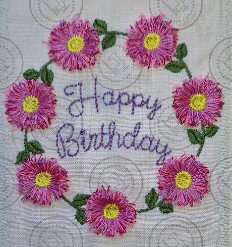 FRINGE FLOWERS CIRCLE HAPPY BIRTHDAY Machine Embroidery Design