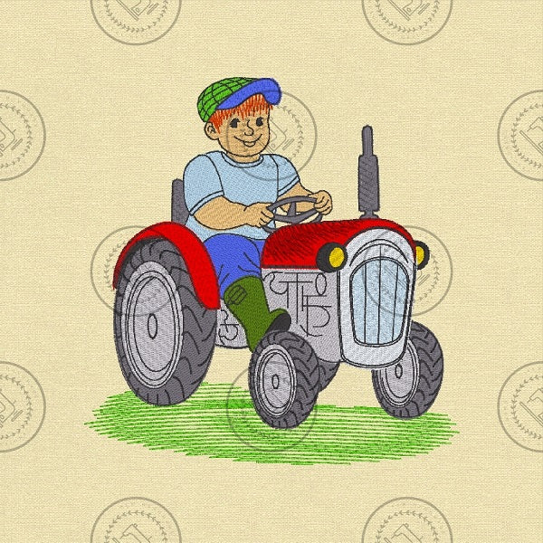 FARMER ON HIS TRACTOR Machine Embroidery Design