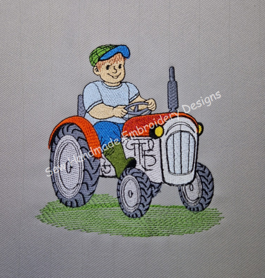 FARMER ON HIS TRACTOR Machine Embroidery Design