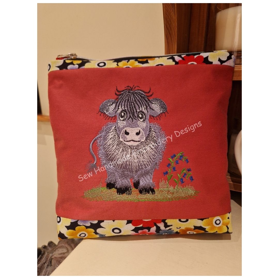 GREY COW IN THE BLUEBELLS Machine Embroidery Design