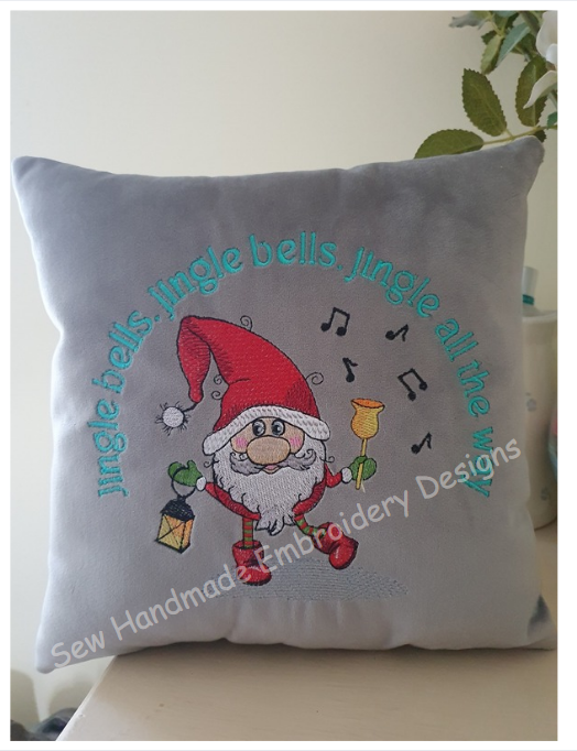 JINGLE BELL SANTA GNOME Embroidery Design - GBSG22 5.25 x 5.5