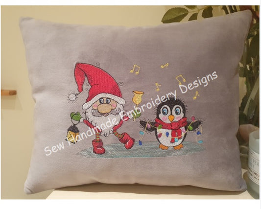 DANCING SANTA AND CHRISTMAS PENGUIN Embroidery Design - DSCP22 8 x 5