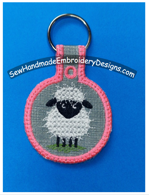 IN THE HOOP - ITH - KF5 - KEY FOB LITTLE SHEEP Machine Embroidery Design