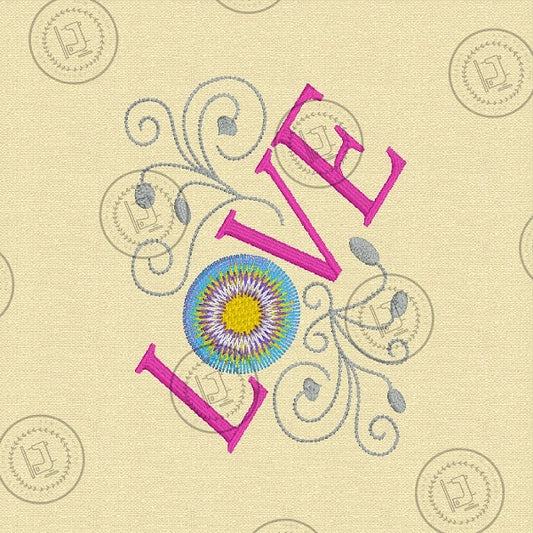 LOVE FRINGE FLOWER WORD ART Machine Embroidery Design