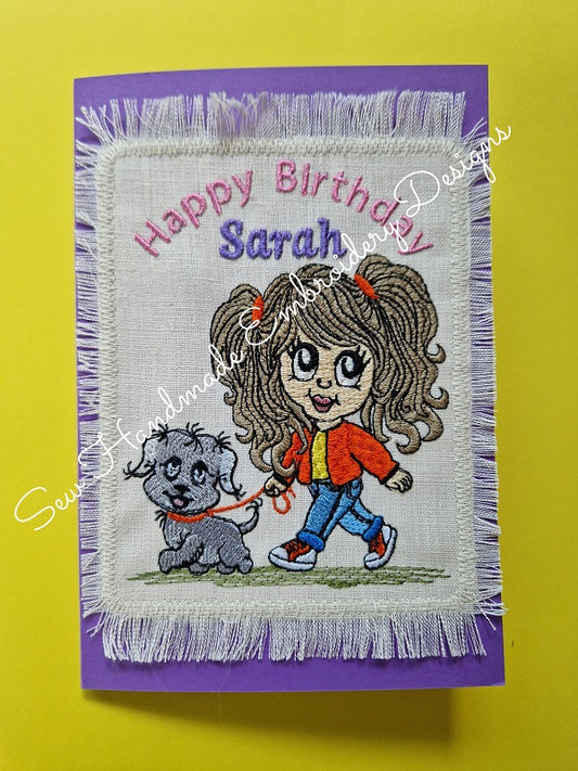 PRETTY GIRL & PUPPY DOG Machine Embroidery Design