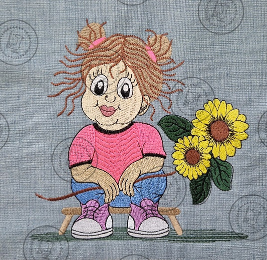 PRETTY SUNFLOWER GIRL Machine Embroidery Design
