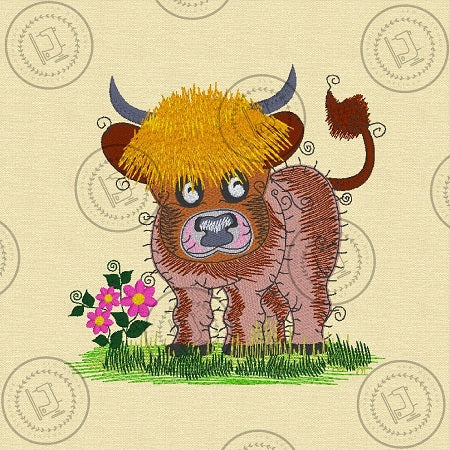 RAGGY HIGHLAND COW COO Machine Embroidery Design