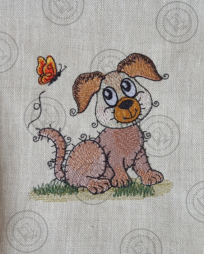 RAGGY PUPPY DOG with BUTTERFLY Machine Embroidery Design