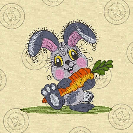 RAGGY BUNNY RABBIT WITH CARROT Machine Embroidery Design