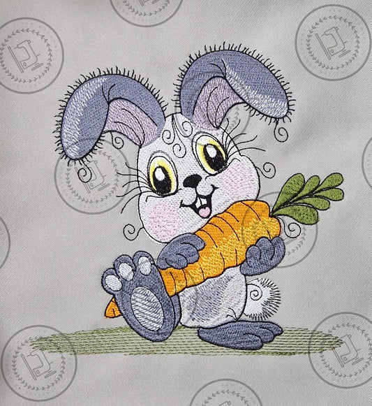 RAGGY BUNNY RABBIT WITH CARROT Machine Embroidery Design