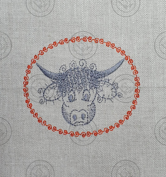 SKETCH CAMEO HIGHLAND BULL Embroidery Design - SC02 3.5 x 4