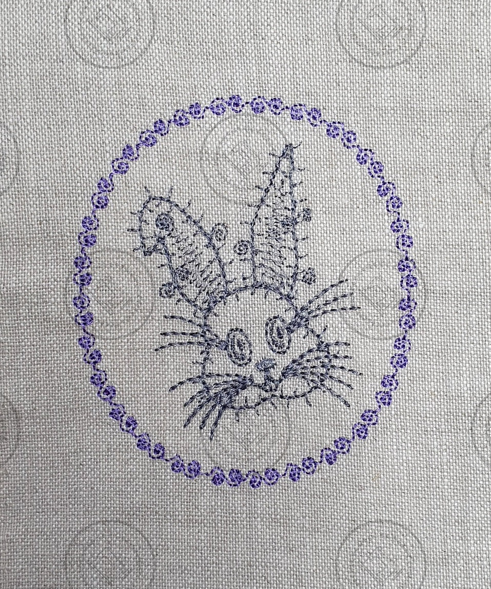 SKETCH CAMEO BUNNY RABBIT Embroidery Design - SC09 3.5 x 4