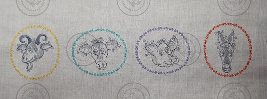 SKETCH CAMEO Embroidery Design SET 2 ~ includes GOAT, COW, PIG, DONKEY - SCS2 ( Each design 3.5 x 4 )