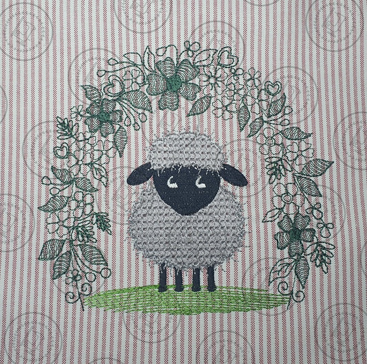 LITTLE SHEEP IN FLORAL ARCH Machine Embroidery Design