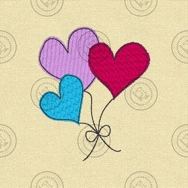 TRIPLE LOVE HEARTS ON STRING Machine Embroidery Design 2.5 x 3
