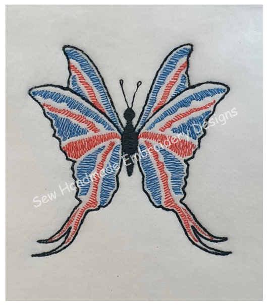 SKETCH FILL UNION JACK BUTTERFLY Embroidery Design - UJBF22 4 x 4