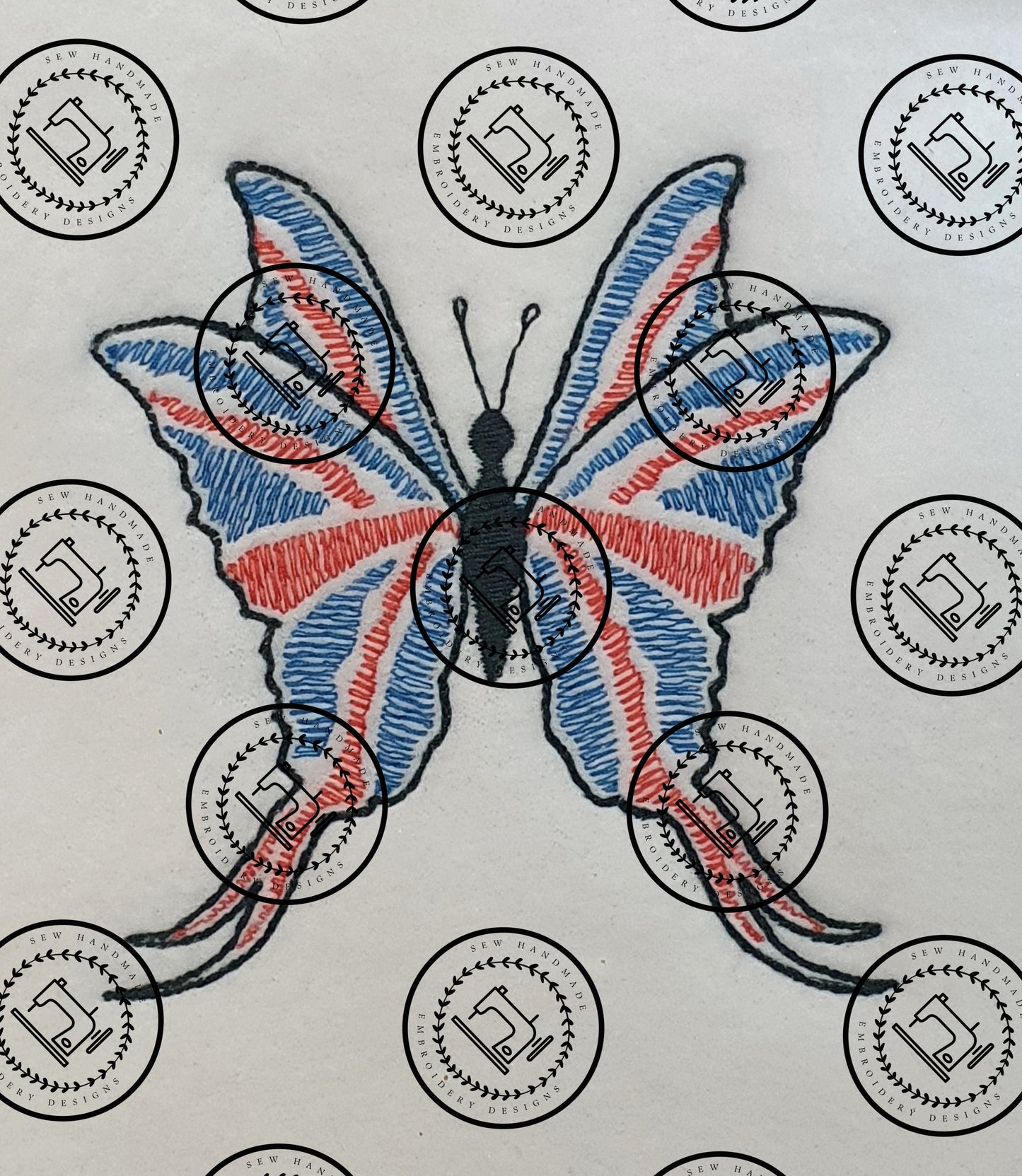 SKETCH FILL UNION JACK BUTTERFLY Embroidery Design - UJBF22 4 x 4