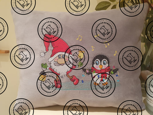 DANCING SANTA AND CHRISTMAS PENGUIN Embroidery Design - DSCP22 8 x 5