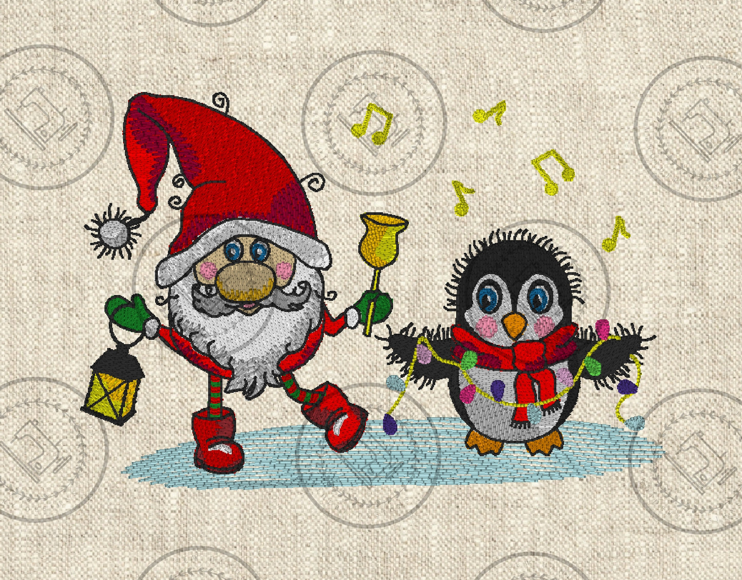 DANCING SANTA AND CHRISTMAS PENGUIN Embroidery Design - DSCP22 8 x 5