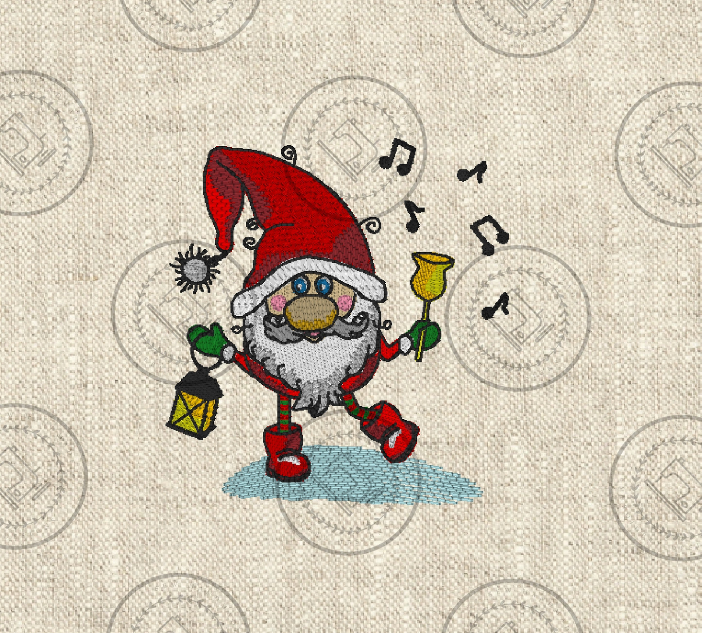 JINGLE BELL SANTA GNOME Embroidery Design - GBSG22 5.25 x 5.5