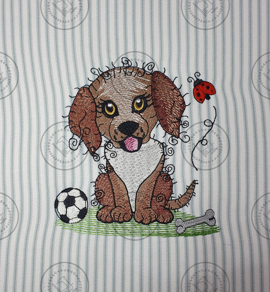 RAGGY PUPPY DOG IN THE GARDEN Machine Embroidery Design