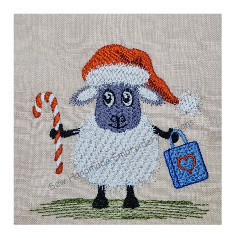 CHRISTMAS CANDY CANE SHEEP Machine Embroidery Design