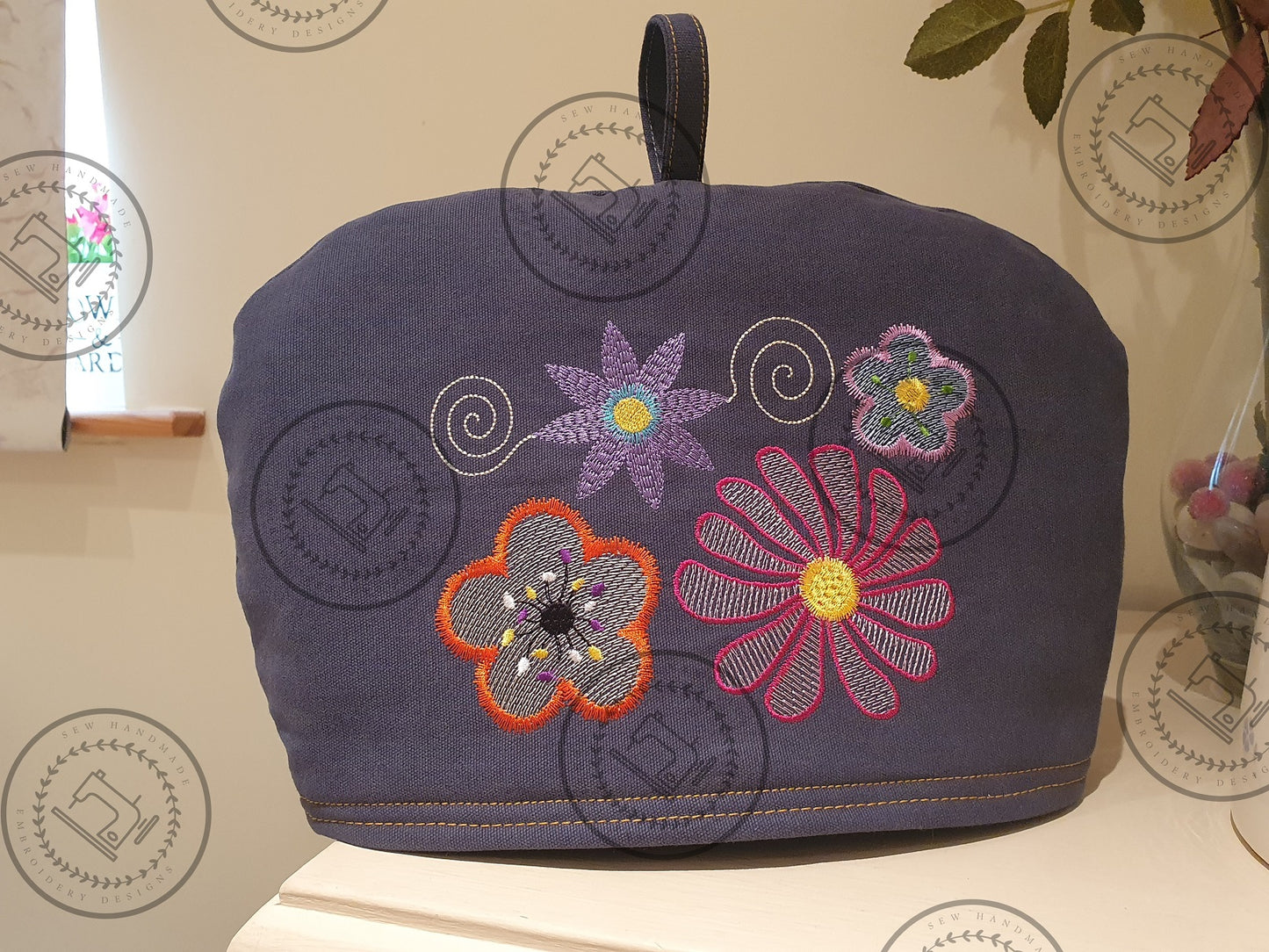 Pretty assorted flowers embroidery design tea cosy 5 x 7