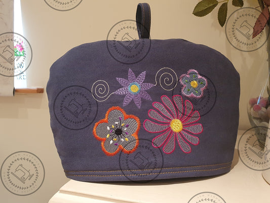 Pretty assorted flowers embroidery design tea cosy 5 x 7