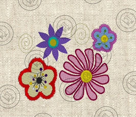 Assorted flowers machine embroidery design on linen