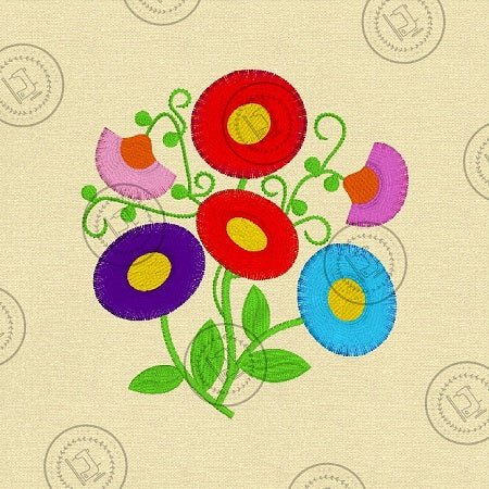 Fringe flowers digital embroidery design 5 x 5