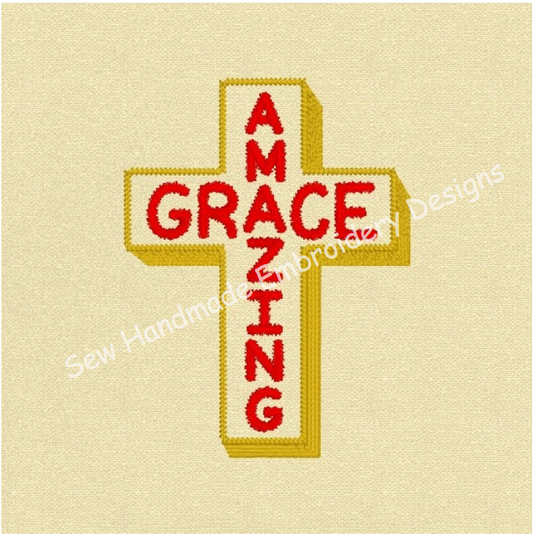 AMAZING GRACE CROSS EASTER CHRISTIAN Machine Embroidery Design