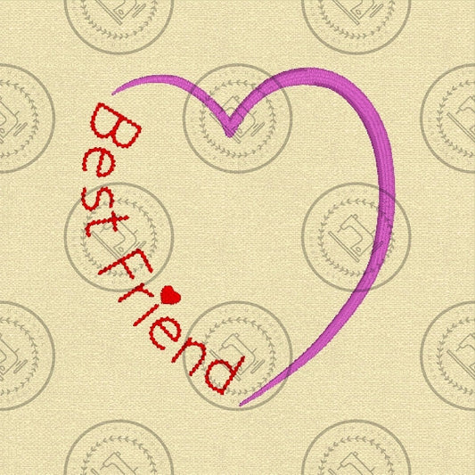 BEST FRIEND HEART Machine Embroidery Design - BFH824  4 x 4