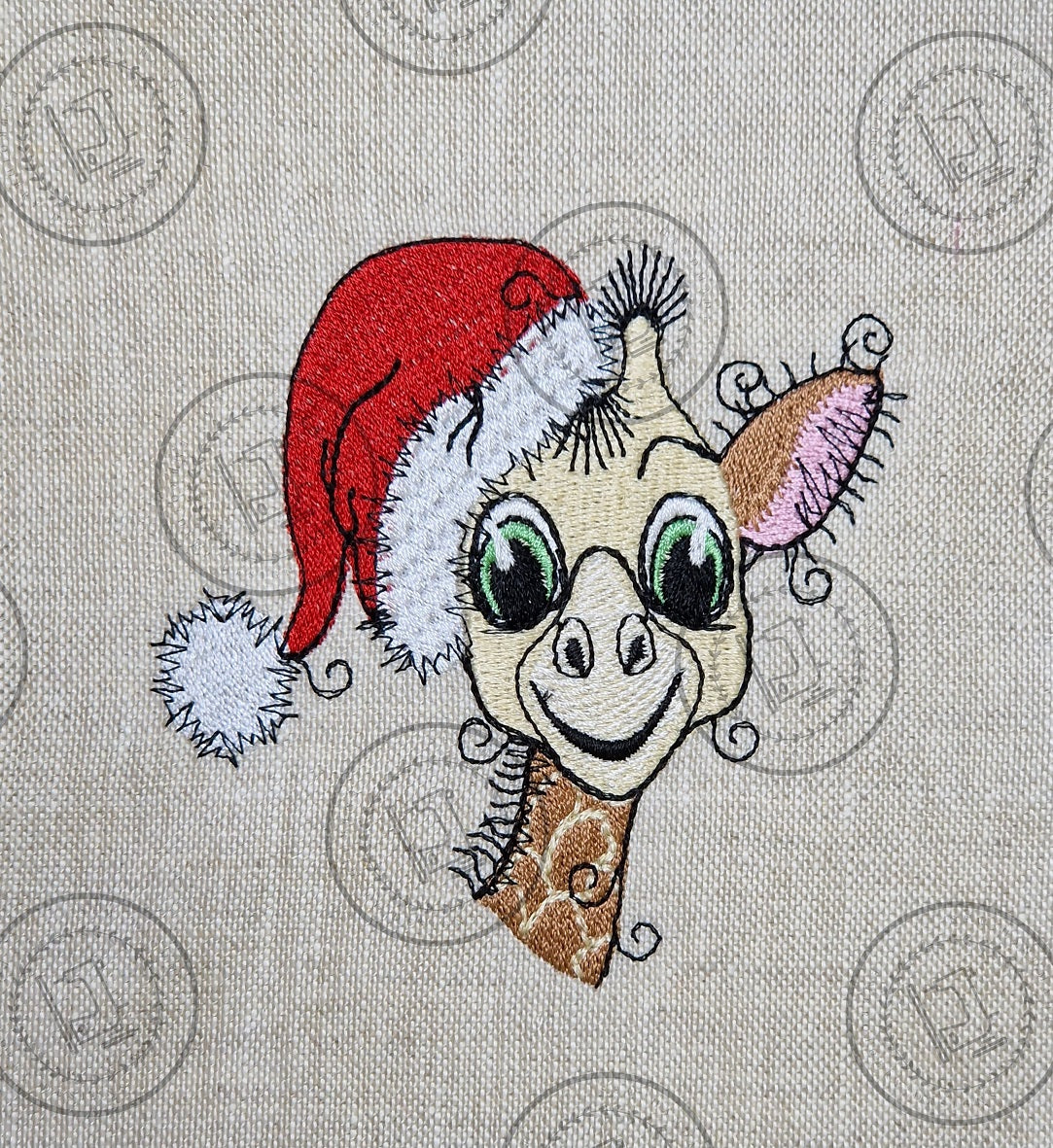 RAGGY GIRAFFE WITH CHRISTMAS HAT Machine Embroidery Design