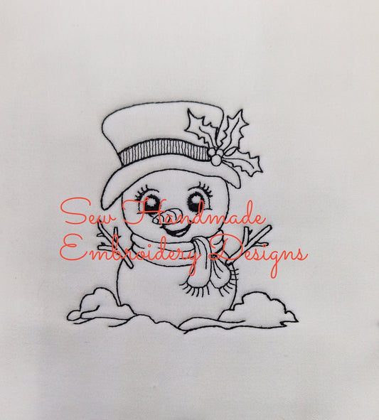 CHRISTMAS SKETCH SNOWMAN Machine Embroidery Design - CS03s  4 x 4