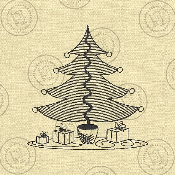 CHRISTMAS SKETCH TREE Machine Embroidery Design - CS04s  4 x 4
